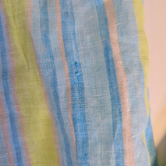 Willi Smith 100% Linen Green Blue Long Sleeve Vertical Stripe Button Down size 6 - Picture 5 of 5